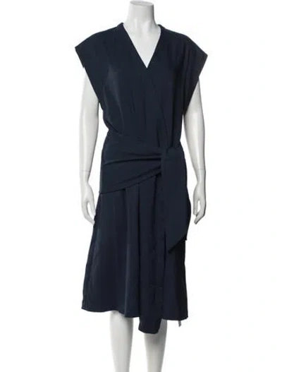 Pre-owned Tibi V-neck Midi Length Dress In Blue