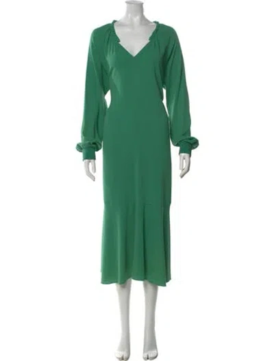 Pre-owned Tibi V-neck Midi Length Dress In Green