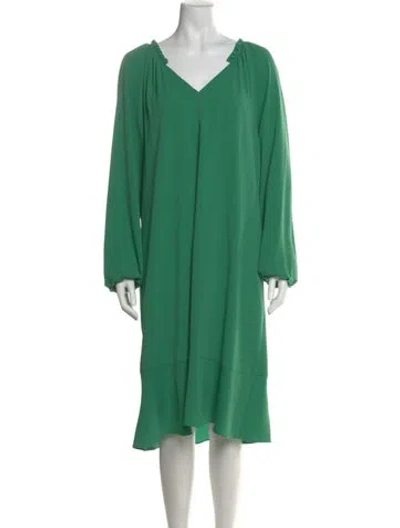 Pre-owned Tibi V-neck Midi Length Dress In Green