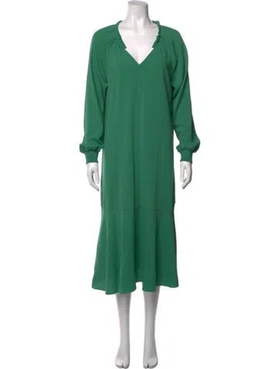Pre-owned Tibi V-neck Midi Length Dress In Green