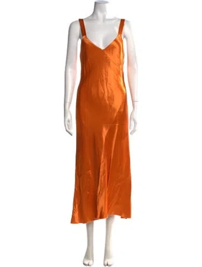 Pre-owned Tibi V-neck Midi Length Dress In Orange