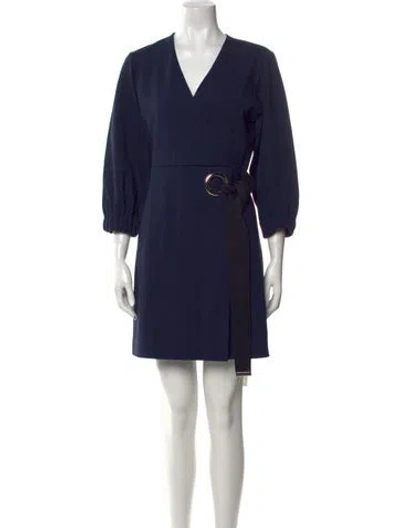 Pre-owned Tibi V-neck Mini Dress In Blue