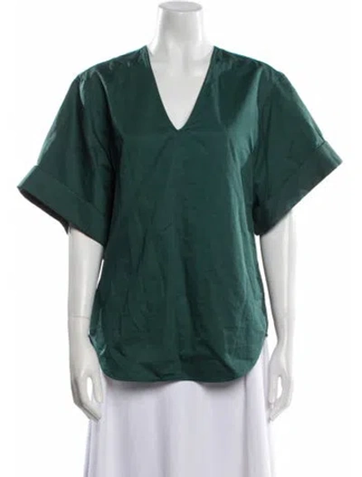 Pre-owned Tibi V-neck Short Sleeve Blouse In Green