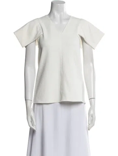 Pre-owned Tibi V-neck Short Sleeve Blouse In White