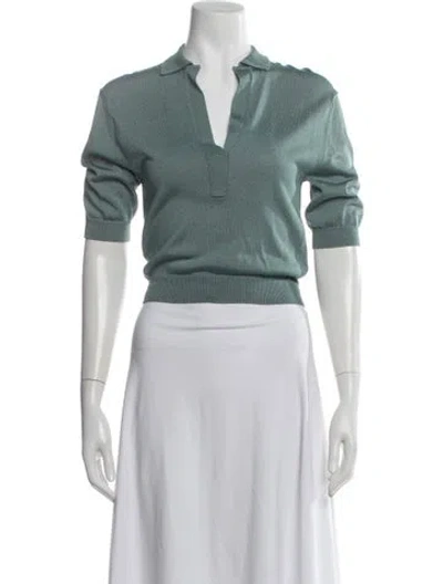 Pre-owned Tibi V-neck Short Sleeve Polo In Green