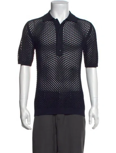 Pre-owned Tibi V-neck Short Sleeve Polo Sweater In Blue