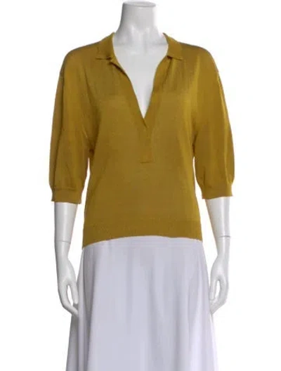 Pre-owned Tibi V-neck Short Sleeve Polo In Yellow