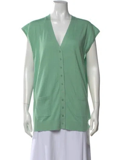 Pre-owned Tibi V-neck Sleeveless Button-up Top In Green