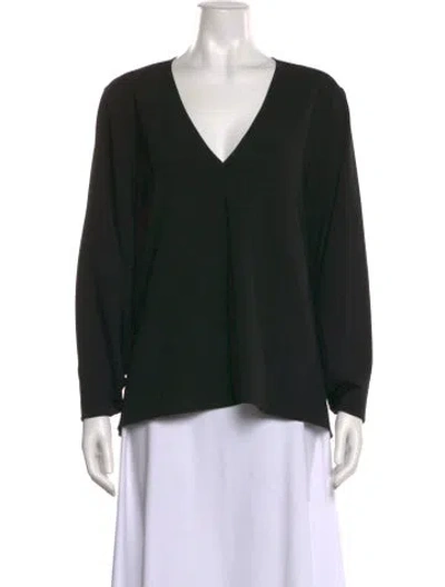 Pre-owned Tibi V-neck Three-quarter Sleeve Blouse In Black