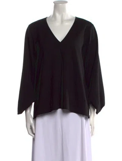 Pre-owned Tibi V-neck Three-quarter Sleeve Blouse In Black