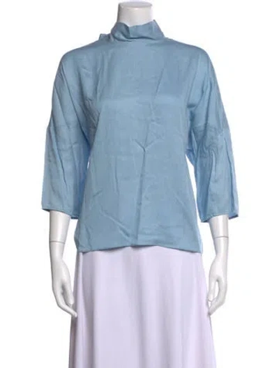 Pre-owned Tibi V-neck Three-quarter Sleeve Blouse In Blue