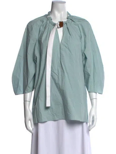 Pre-owned Tibi V-neck Three-quarter Sleeve Blouse In Blue