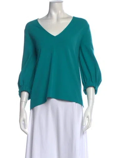Pre-owned Tibi V-neck Three-quarter Sleeve Blouse In Green