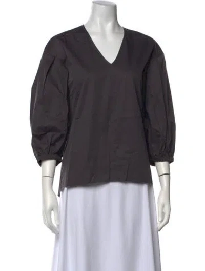 Pre-owned Tibi V-neck Three-quarter Sleeve Blouse In Grey