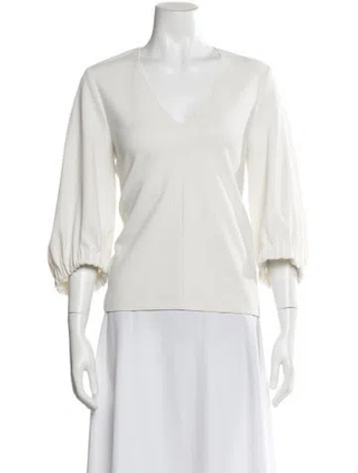 Pre-owned Tibi V-neck Three-quarter Sleeve Blouse In Neutral