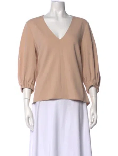 Pre-owned Tibi V-neck Three-quarter Sleeve Blouse In Neutrals