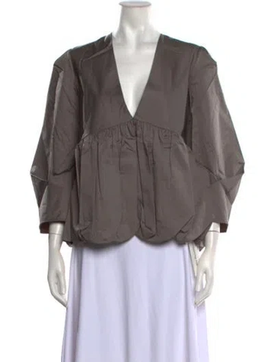 Pre-owned Tibi V-neck Three-quarter Sleeve Blouse W/ Tags In Grey
