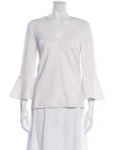 Pre-owned Tibi V-neck Three-quarter Sleeve Blouse In White