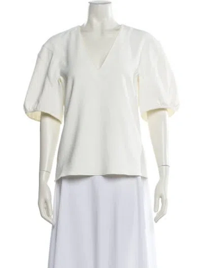 Pre-owned Tibi V-neck Three-quarter Sleeve Blouse In White