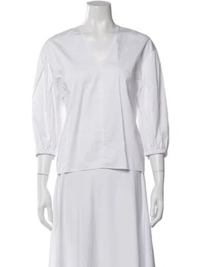 Pre-owned Tibi V-neck Three-quarter Sleeve Blouse In White