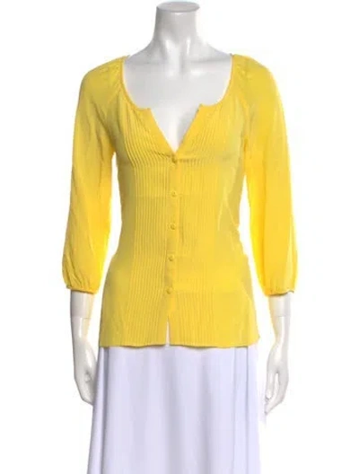 Pre-owned Tibi V-neck Three-quarter Sleeve Blouse In Yellow