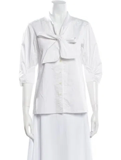 Pre-owned Tibi V-neck Three-quarter Sleeve Button-up Top In White