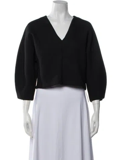 Pre-owned Tibi V-neck Three-quarter Sleeve Crop Top In Black