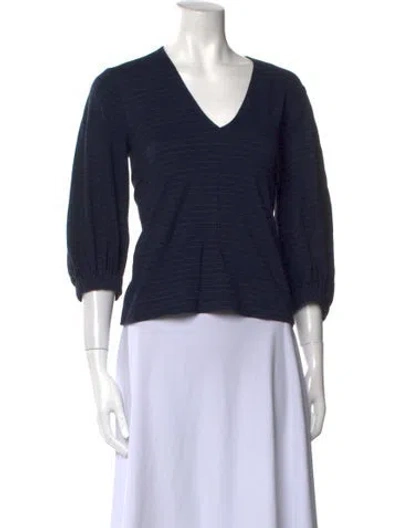 Pre-owned Tibi V-neck Three-quarter Sleeve Crop Top In Blue