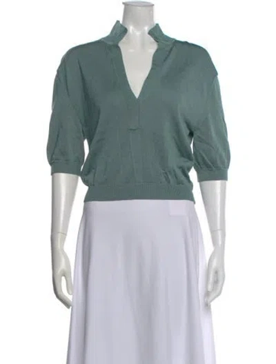 Pre-owned Tibi V-neck Three-quarter Sleeve Crop Top In Green