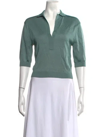 Pre-owned Tibi V-neck Three-quarter Sleeve Polo In Green