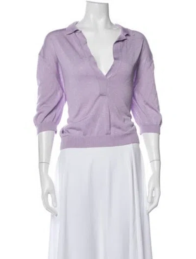 Pre-owned Tibi V-neck Three-quarter Sleeve Polo In Purple