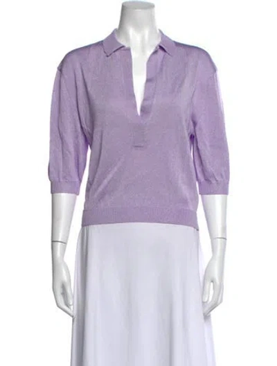 Pre-owned Tibi V-neck Three-quarter Sleeve Polo In Purple