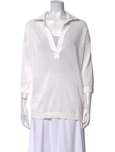 Pre-owned Tibi V-neck Three-quarter Sleeve Polo In White