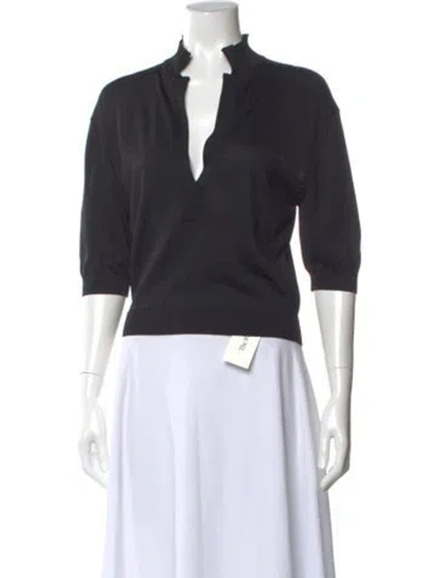 Pre-owned Tibi V-neck Three-quarter Sleeve Top In Black