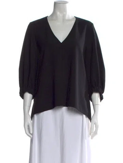 Pre-owned Tibi V-neck Three-quarter Sleeve Top In Black