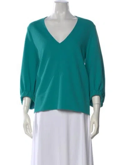 Pre-owned Tibi V-neck Three-quarter Sleeve Top In Blue