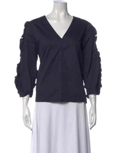 Pre-owned Tibi V-neck Three-quarter Sleeve Top In Blue
