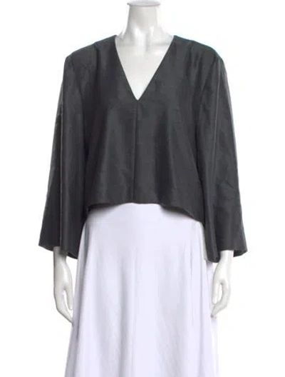Pre-owned Tibi V-neck Three-quarter Sleeve Top In Gray