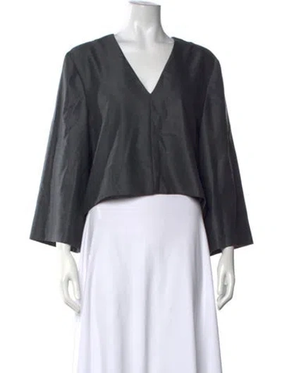 Pre-owned Tibi V-neck Three-quarter Sleeve Top In Grey
