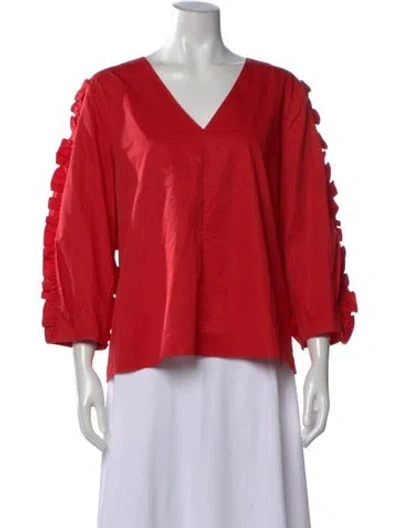 Pre-owned Tibi V-neck Three-quarter Sleeve Top In Red