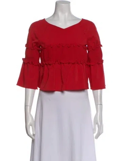 Pre-owned Tibi V-neck Three-quarter Sleeve Top In Red