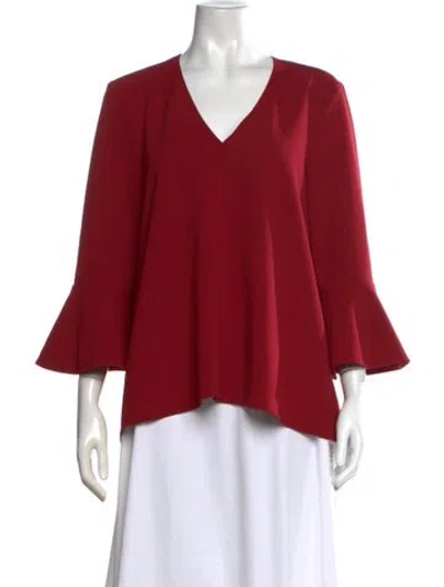 Pre-owned Tibi V-neck Three-quarter Sleeve Top In Red