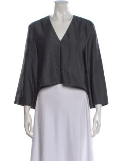Pre-owned Tibi V-neck Three-quarter Sleeve Top W/ Tags In Gray