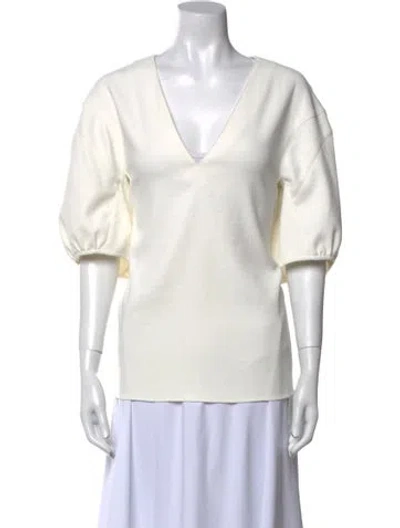 Pre-owned Tibi V-neck Three-quarter Sleeve Top In White