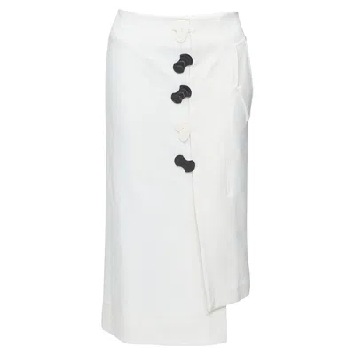 Tibi White Structural Buttons Asymmetric Darted Pencil Skirt Us0 Xs