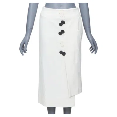 Pre-owned Tibi White Structural Buttons Asymmetric Darted Pencil Skirt Us0 Xs