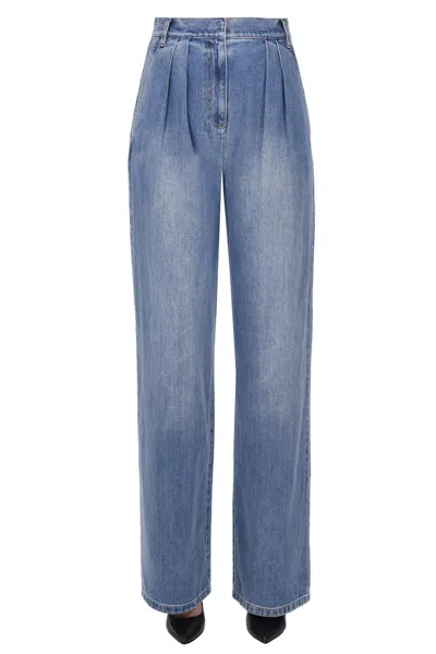 Tibi Wide Leg Jeans In Light Denim