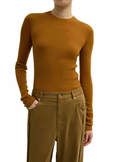 Tibi Women's Featherweight Ribbed Sweater In Ochre In Brown