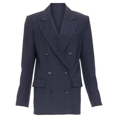 Tibi Wool Blend Padded Double Breasted Boxy Blazer Jacket In Blue