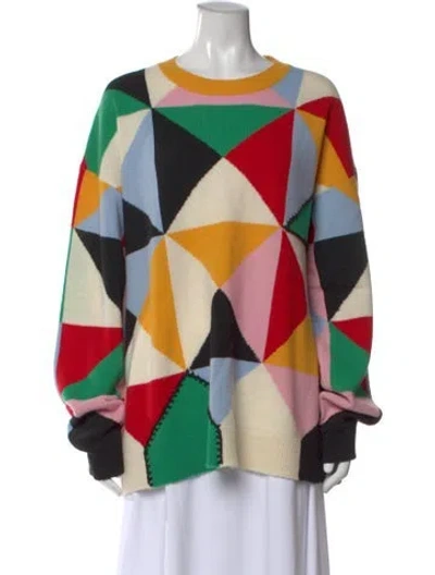 Pre-owned Tibi Wool Colorblock Pattern Sweater In White